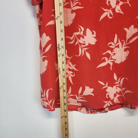 41Hawthorn Floral Ruffle Sleeve Blouse Size L Eyelet Neck Chiffon Flowy Office - Picture 6 of 7